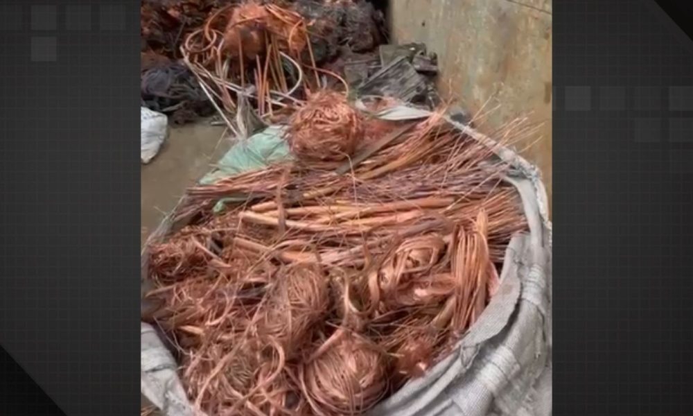Cerca de 2,5 toneladas de cobre furtado são apreendidas em Duque de Caxias