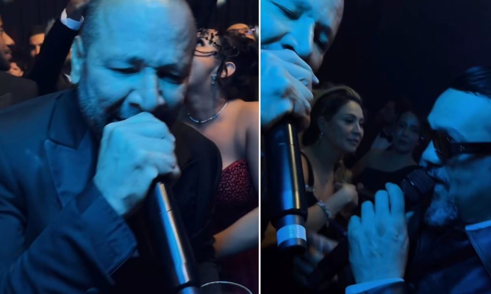 Pai de Neymar solta a voz com Belo em festa em São Paulo; vídeo