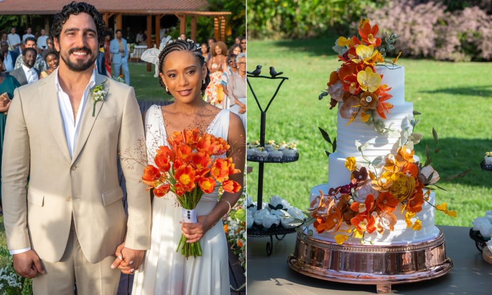 O casamento de Raquel e Ivan em ‘Vale tudo’: flores laranja, bolo de quatro andares e outros detalhes; veja