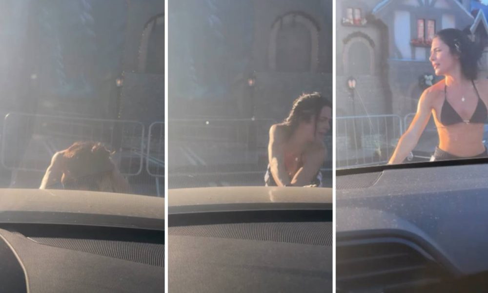 Jade Picon acorda cedo para ir à praia e acaba empurrando o carro no Rio